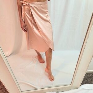 Elegant Satin A-Line Skirt in Blush Paint wrap front a line ballet flirty